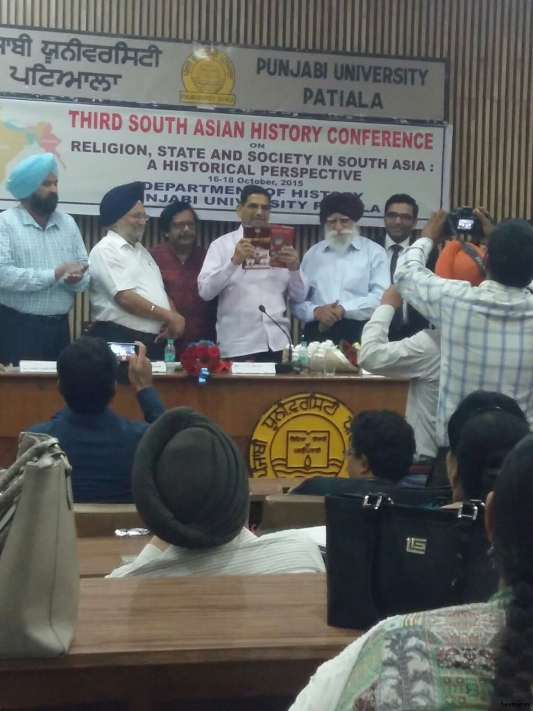 Dr.G.S.L.Devra, the honorable former Vice Chancellor of Indra Prastha  University Koyata of Rajsthan  releasing two books ‘Ghadar Lehar Di Kahani’ and ‘Ghadri Yodhe’ edited by S. Jaiteg Singh Anant at the final day of the 3rd three days South Asian History Conference, organized by History Department of Punjabi University Patiala on 18 October 2015. S. Jaiteg Singh Anant, Kulvir Singh Dhillon, Dean and Dr.Jaspal Kaur Dhanju Head of the History Department are also in the picture.